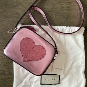 Gucci metallic pink leather heart mini handbag